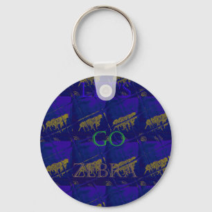 French Blue "Let's Go Zebra" Abstract Print Keychain