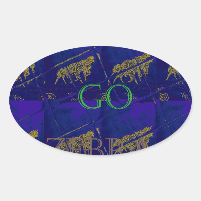 French Blue "Let's Go Zebra" Abstract Print Oval Sticker (Front)