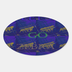 French Blue "Let's Go Zebra" Abstract Print Oval Sticker