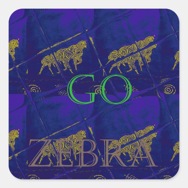 French Blue "Let's Go Zebra" Abstract Print Square Sticker (Front)