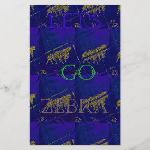 French Blue "Let's Go Zebra" Abstract Print Stationery