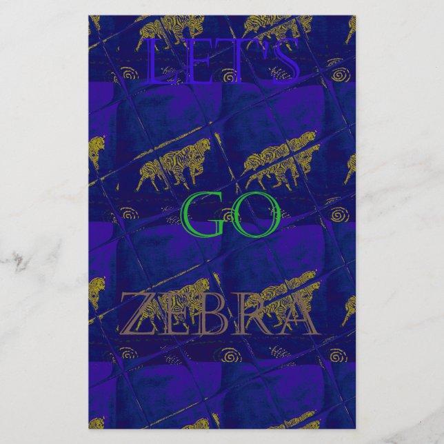 French Blue "Let's Go Zebra" Abstract Print Stationery (Front)