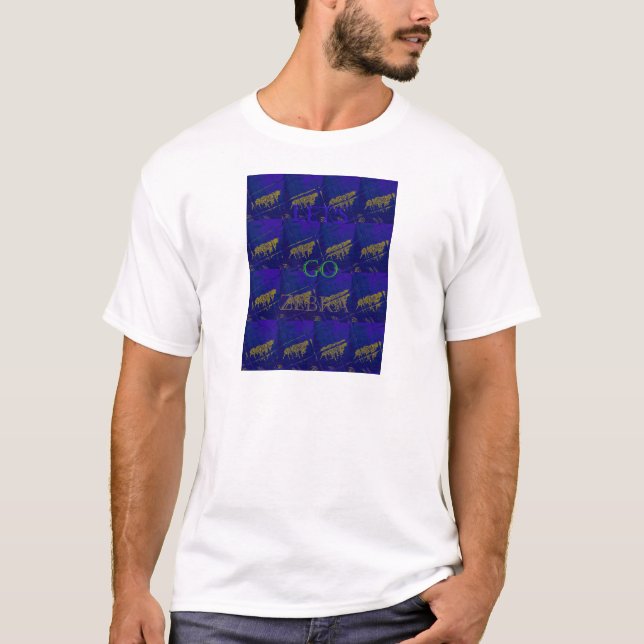 French Blue "Let's Go Zebra" Abstract Print T-Shirt (Front)