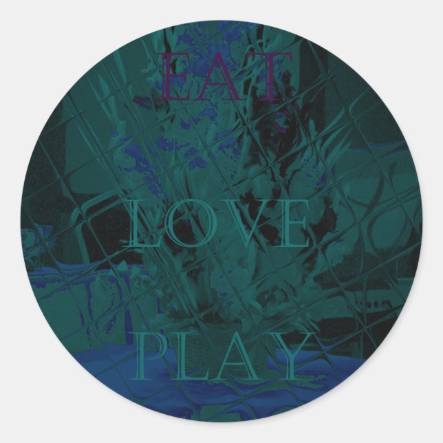 French Blue  Love Eat  Play Flower colours for all Classic Round Sticker (Front)
