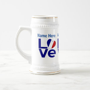 French Blue LOVE Heart Flag Personalized Beer Stein