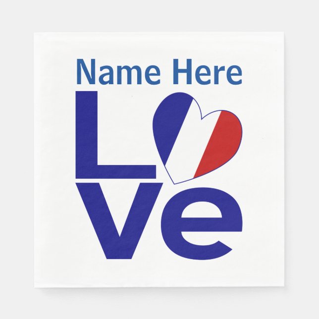 French Blue LOVE Heart Flag Personalized Party Napkin (Front)