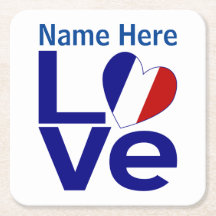 French Blue LOVE Heart Flag Personalized 