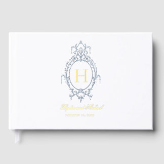 French Blue Ornate Baroque Monogram Wedding Guest Book
