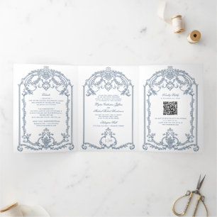 French Blue Ornate Baroque Tri-Fold Wedding
