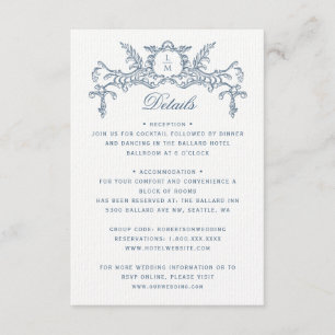 French Blue Ornate Baroque Wedding Details Enclosure Card