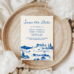 French Blue Pastoral Countryside Save the Date Invitation