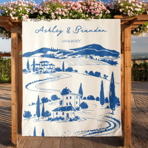 French Blue Pastoral Photo Booth Backdrop, Wedding Tapestry