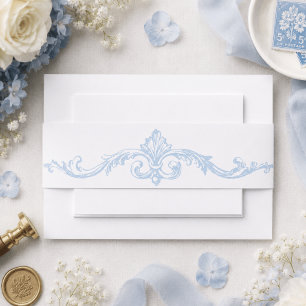 French Blue Rococo Regal Vintage Elegant Wedding Invitation Belly Band