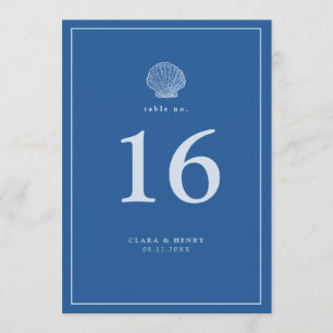 French Blue Seashell Wedding Table Number