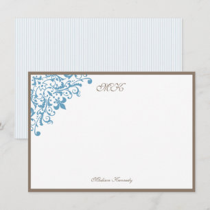 French Blue Stripe Fleur de Lis Personalized Card