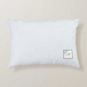 French Blue Stripe Fleur de Lis Script Monogram Accent Pillow