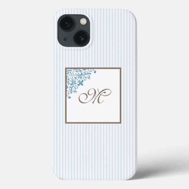 French Blue Stripe Fleur de Lis Script Monogram  Case-Mate iPhone Case (Back)