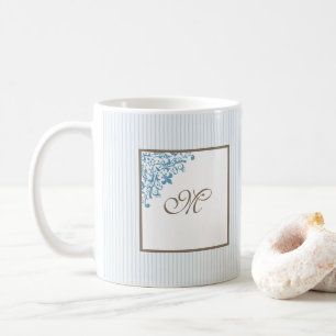 French Blue Stripe Fleur de Lis Script Monogram Co Coffee Mug