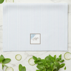 French Blue Stripe Fleur de Lis Script Monogram Kitchen Towel