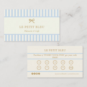 French Blue Stripes Bakery Business Loyalty Punch  Card