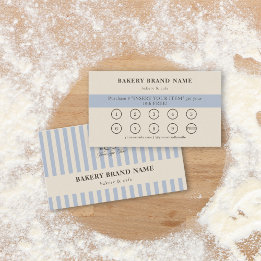 French Blue Stripes Bakery Logo Loyalty Punch Business Card