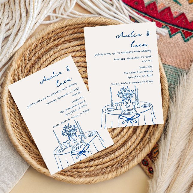 French Blue summer Romantic hand drawn wedding  Invitation (Creator Uploaded)