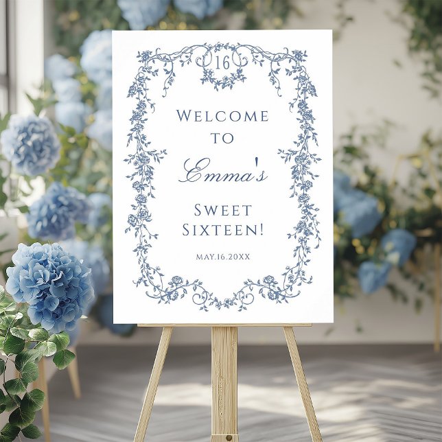 French Blue Sweet 16 Birthday Party Welcome  Poster (Creator Uploaded)