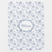 French Blue Toile Chinoiserie Floral Custom Name
