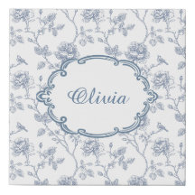 French Blue Toile Chinoiserie Floral Custom Name
