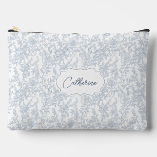 French Blue Toile Floral Lace Personalized Accessory Pouch