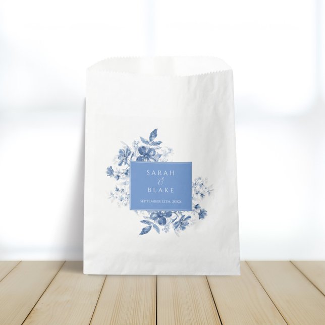 French Blue Toile Floral Wedding Favour Bag (Creator Uploaded)
