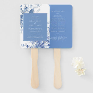 French Blue Toile Floral Wedding Program Hand Fan
