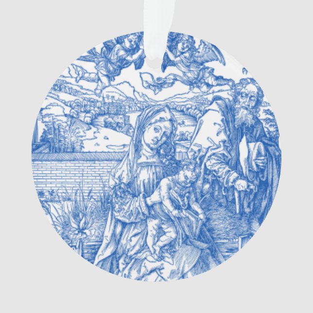 French Blue Toile Nativity Scene Ornament (Front)