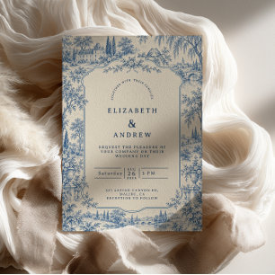 French Blue Toile Wedding Invitation