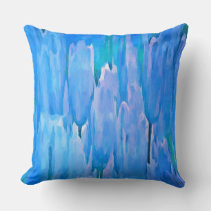 French Blue Tulips Abstract Floral Pattern Throw Pillow
