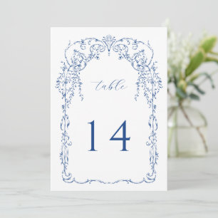 French Blue Vintage Botanical Frame Table Number