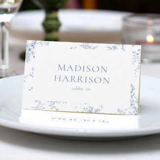 French Blue Wedding Name Place Card DIY