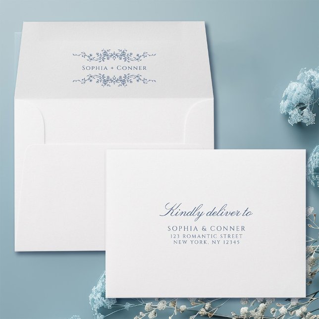 French Blue Wedding Pre-Printed Address RSVP Envelope (Inside & Front)