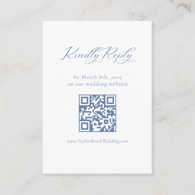 French Blue Wedding RSVP QR code Enclosure Card (Front)