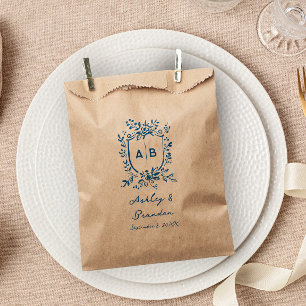 French Blue Whimsical Floral Monogram Crest  Favour Bag