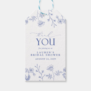 French Blue & White Floral Bridal Shower Personal Gift Tags