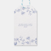 French Blue & White Floral Bridal Shower Personal Gift Tags (Back)