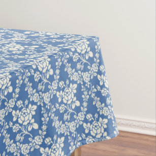 French Blue White Floral Pattern Botanical Chic Tablecloth