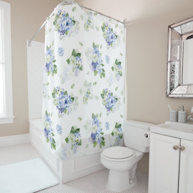 French Blue| White Shower Curtain|Farmhouse Floral (In Situ)