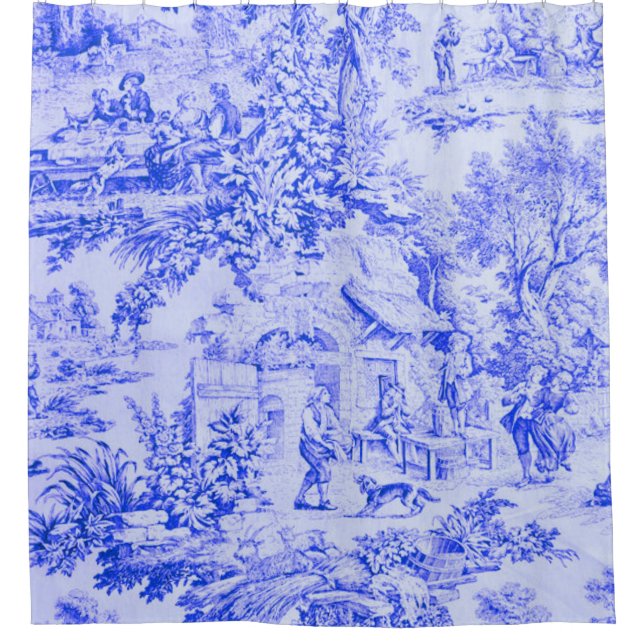 French Blue White Toile Chinoiserie Rustic Style  (Front)