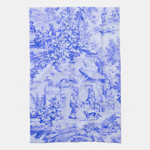 French Blue White Toile Chinoiserie Rustic Style  Kitchen Towel