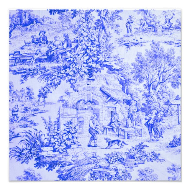 French Blue White Toile Chinoiserie Rustic Style  Photo Print (Front)