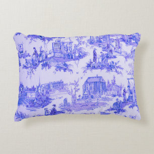 French Blue White Toile Chinoiserie Style Rustic  Accent Pillow