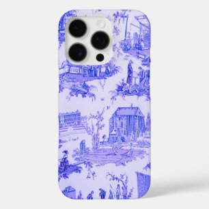 French Blue White Toile Chinoiserie Style Rustic  iPhone 16 Pro Case
