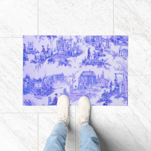 French Blue White Toile Chinoiserie Style Rustic Doormat